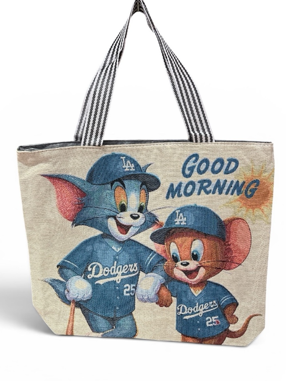 Tom & Jerry Dodgers 'Good Morning' Canvas Tote - Blue